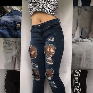 fishnet distressed jeans